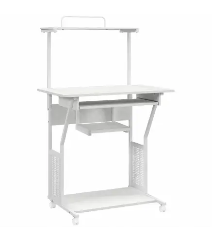 Mesa Escritorio de Ordenador Móvil con Bandeja para Teclado Estante para CPU Estantes y Ruedas 80x50x130 cm Blanco