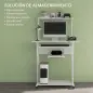 Mesa Escritorio de Ordenador Móvil con Bandeja para Teclado Estante para CPU Estantes y Ruedas 80x50x130 cm Blanco
