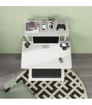 Mesa Escritorio de Ordenador Móvil con Bandeja para Teclado Estante para CPU Estantes y Ruedas 80x50x130 cm Blanco