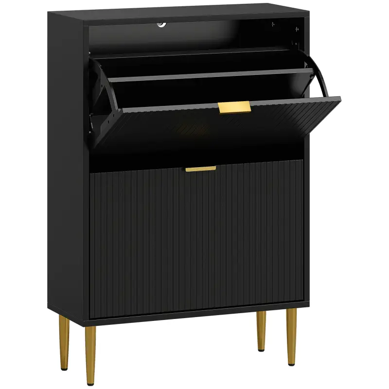 Zapatero Estrecho con 2 Puertas Acanaladas con Estantes Ajustables para 12 Pares de Zapatos 60x24x91,5 cm Negro Zapatero Estrecho con 2 Puertas Acanaladas con Estantes Ajustables para 12 Pares de Zapatos 60x24x91,5 cm Negro