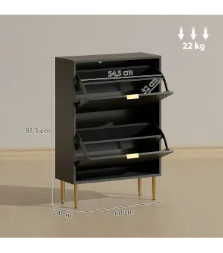 Zapatero Estrecho con 2 Puertas Acanaladas con Estantes Ajustables para 12 Pares de Zapatos 60x24x91,5 cm Negro