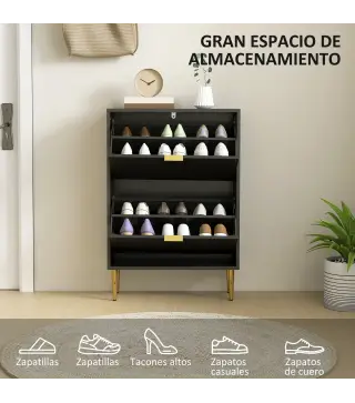 Zapatero Estrecho con 2 Puertas Acanaladas con Estantes Ajustables para 12 Pares de Zapatos 60x24x91,5 cm Negro