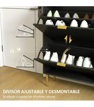 Zapatero Estrecho con 2 Puertas Acanaladas con Estantes Ajustables para 12 Pares de Zapatos 60x24x91,5 cm Negro