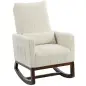 Silla Mecedora con Cojín Lumbar Tapizada en Franela de Nieve Respaldo Alto Base de Madera Bolsillos Laterales Crema Silla Mecedora con Cojín Lumbar Tapizada en Franela de Nieve Respaldo Alto Base de Madera Bolsillos Laterales Crema