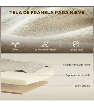 Silla Mecedora con Cojín Lumbar Tapizada en Franela de Nieve Respaldo Alto Base de Madera Bolsillos Laterales Crema