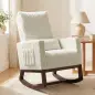 Silla Mecedora con Cojín Lumbar Tapizada en Franela de Nieve Respaldo Alto Base de Madera Bolsillos Laterales Crema Silla Mecedora con Cojín Lumbar Tapizada en Franela de Nieve Respaldo Alto Base de Madera Bolsillos Laterales Crema