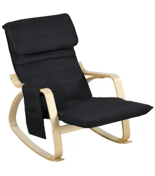 Silla Mecedora con Reposapiés Ajustable en 5 Posiciones Bolsillo Lateral Reposabrazos de Madera Reposacabezas Negro