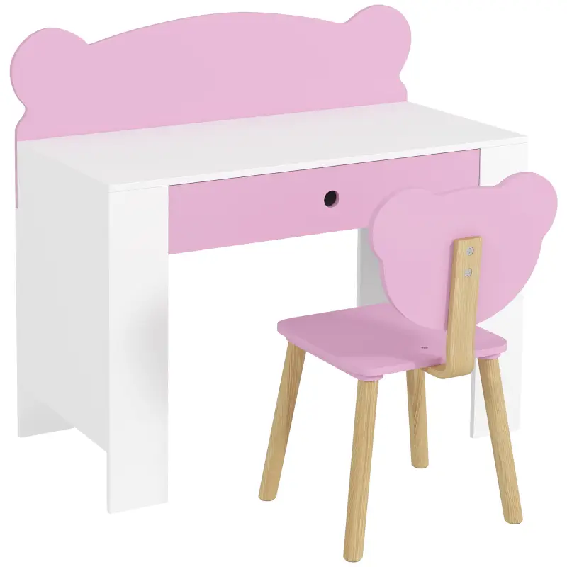 Escritorio Infantil con Silla en Forma de Osito con Cajón para Leer y Estudiar Mesa 80x41x74,5 cm y Silla 32,5x38x59 cm Escritorio Infantil con Silla en Forma de Osito con Cajón para Leer y Estudiar Mesa 80x41x74,5 cm y Silla 32,5x38x59 cm