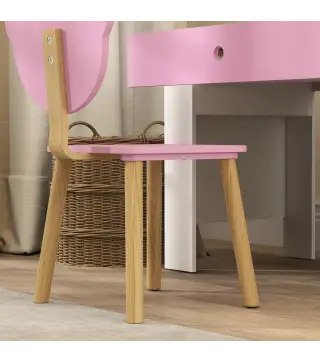 Escritorio Infantil con Silla en Forma de Osito con Cajón para Leer y Estudiar Mesa 80x41x74,5 cm y Silla 32,5x38x59 cm