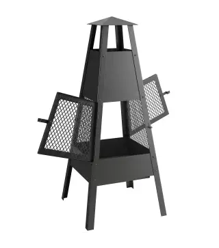 Brasero de Exterior con Chimenea Cónica 41x40,5x97 cm Acero al Carbono con Malla Protectora para Patio Terraza Negro