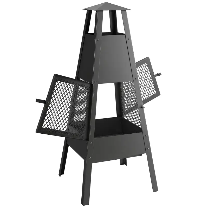 Brasero de Exterior con Chimenea Cónica 41x40,5x97 cm Acero al Carbono con Malla Protectora para Patio Terraza Negro