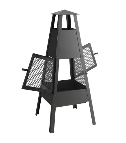 Brasero de Exterior con Chimenea Cónica 41x40,5x97 cm Acero al Carbono con Malla Protectora para Patio Terraza Negro