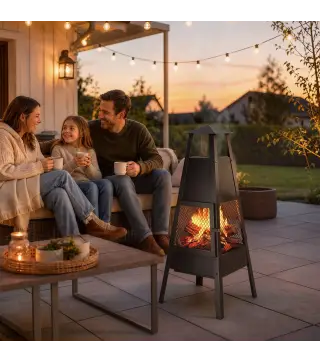 Brasero de Exterior con Chimenea Cónica 41x40,5x97 cm Acero al Carbono con Malla Protectora para Patio Terraza Negro