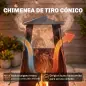 Brasero de Exterior con Chimenea Cónica 41x40,5x97 cm Acero al Carbono con Malla Protectora para Patio Terraza Negro