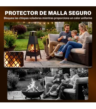 Brasero de Exterior con Chimenea Cónica 41x40,5x97 cm Acero al Carbono con Malla Protectora para Patio Terraza Negro