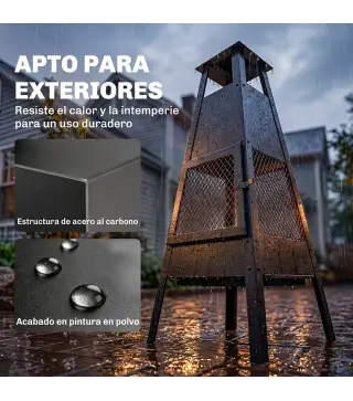 Brasero de Exterior con Chimenea Cónica 41x40,5x97 cm Acero al Carbono con Malla Protectora para Patio Terraza Negro