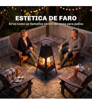 Brasero de Exterior con Chimenea Cónica 41x40,5x97 cm Acero al Carbono con Malla Protectora para Patio Terraza Negro