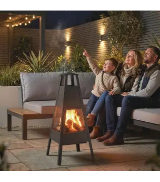 Brasero de Exterior con Chimenea Cónica 41x40,5x97 cm Acero al Carbono con Malla Protectora para Patio Terraza Negro