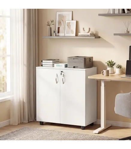 Archivador de Oficina con 2 Puertas Cerradura Estantes para Sala de Estar Estudio 80x40x80 cm Blanco