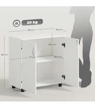 Archivador de Oficina con 2 Puertas Cerradura Estantes para Sala de Estar Estudio 80x40x80 cm Blanco