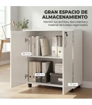 Archivador de Oficina con 2 Puertas Cerradura Estantes para Sala de Estar Estudio 80x40x80 cm Blanco