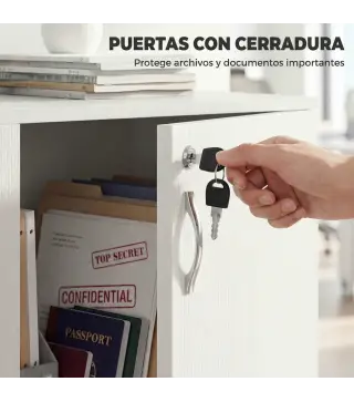 Archivador de Oficina con 2 Puertas Cerradura Estantes para Sala de Estar Estudio 80x40x80 cm Blanco