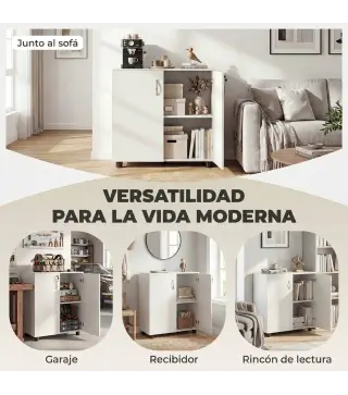 Archivador de Oficina con 2 Puertas Cerradura Estantes para Sala de Estar Estudio 80x40x80 cm Blanco