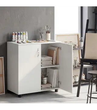 Archivador de Oficina con 2 Puertas Cerradura Estantes para Sala de Estar Estudio 80x40x80 cm Blanco