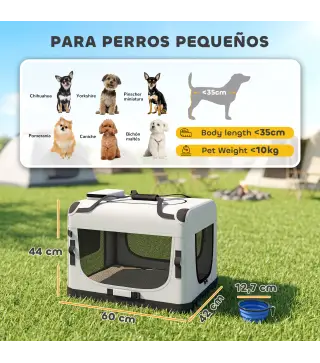 Transportín Perros Gatos Plegable 60x42x44 cm Correa para Coche Cojín Lavable Cuenco Plegable 2 Bolsillos Gris Claro