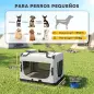 Transportín Perros Gatos Plegable 60x42x44 cm Correa para Coche Cojín Lavable Cuenco Plegable 2 Bolsillos Gris Claro