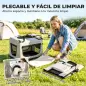Transportín Perros Gatos Plegable 60x42x44 cm Correa para Coche Cojín Lavable Cuenco Plegable 2 Bolsillos Gris Claro