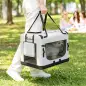 Transportín Perros Gatos Plegable 60x42x44 cm Correa para Coche Cojín Lavable Cuenco Plegable 2 Bolsillos Gris Claro