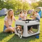 Transportín Perros Gatos Plegable 70x52x50 cm Correa para Coche Cojín Lavable Cuenco Plegable 2 Bolsillos Gris Claro