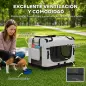 Transportín Perros Gatos Plegable 70x52x50 cm Correa para Coche Cojín Lavable Cuenco Plegable 2 Bolsillos Gris Claro