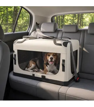 Transportín Perros Gatos Plegable 70x52x50 cm Correa para Coche Cojín Lavable Cuenco Plegable 2 Bolsillos Gris Claro