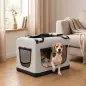 Transportín Perros Gatos Plegable 70x52x50 cm Correa para Coche Cojín Lavable Cuenco Plegable 2 Bolsillos Gris Claro