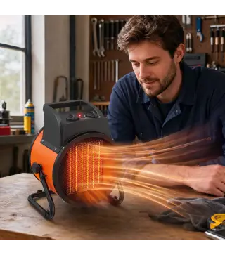 Calefactor Eléctrico Cerámico PTC 5000W Termostato Regulable 3 Modos Ángulo Ajustable Portátil para 48 ㎡ Naranja