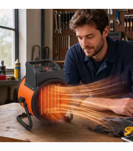 Calefactor Eléctrico Cerámico PTC 5000W Termostato Regulable 3 Modos Ángulo Ajustable Portátil para 48 ㎡ Naranja
