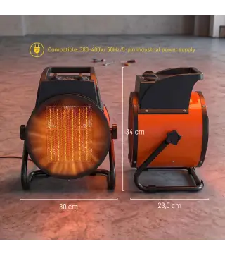 Calefactor Eléctrico Cerámico PTC 5000W Termostato Regulable 3 Modos Ángulo Ajustable Portátil para 48 ㎡ Naranja