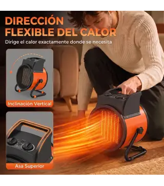 Calefactor Eléctrico Cerámico PTC 5000W Termostato Regulable 3 Modos Ángulo Ajustable Portátil para 48 ㎡ Naranja