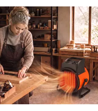 Calefactor Eléctrico Cerámico PTC 5000W Termostato Regulable 3 Modos Ángulo Ajustable Portátil para 48 ㎡ Naranja