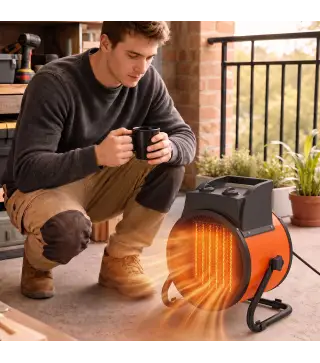 Calefactor Eléctrico Cerámico PTC 5000W Termostato Regulable 3 Modos Ángulo Ajustable Portátil para 48 ㎡ Naranja