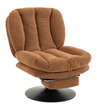 Sillón de Salón con Reposapiés Ajustable y Giratorio 360° de Lino Respaldo Forma Abanico Acolchado Grueso Marrón Oscuro