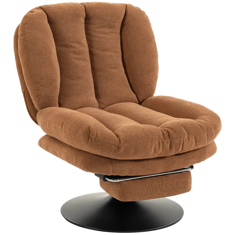 Sillón de Salón con Reposapiés Ajustable y Giratorio 360° de Lino Respaldo Forma Abanico Acolchado Grueso Marrón Oscuro