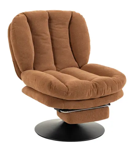 Sillón de Salón con Reposapiés Ajustable y Giratorio 360° de Lino Respaldo Forma Abanico Acolchado Grueso Marrón Oscuro