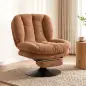 Sillón de Salón con Reposapiés Ajustable y Giratorio 360° de Lino Respaldo Forma Abanico Acolchado Grueso Marrón Oscuro