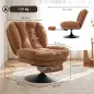 Sillón de Salón con Reposapiés Ajustable y Giratorio 360° de Lino Respaldo Forma Abanico Acolchado Grueso Marrón Oscuro