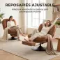Sillón de Salón con Reposapiés Ajustable y Giratorio 360° de Lino Respaldo Forma Abanico Acolchado Grueso Marrón Oscuro