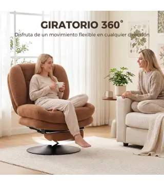Sillón de Salón con Reposapiés Ajustable y Giratorio 360° de Lino Respaldo Forma Abanico Acolchado Grueso Marrón Oscuro