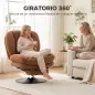 Sillón de Salón con Reposapiés Ajustable y Giratorio 360° de Lino Respaldo Forma Abanico Acolchado Grueso Marrón Oscuro